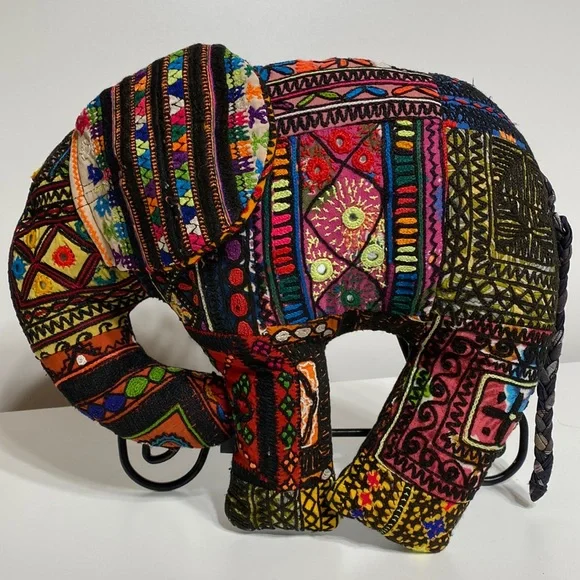 Vintage Indian Hand Embroidered Mirrored Banjara Elephant Pillow - Picture 1 of 16